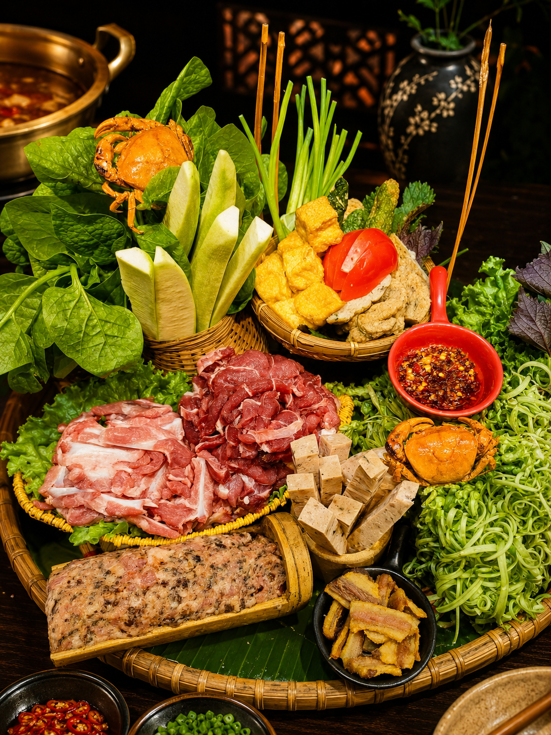 Rau muống, tơi,  lang luộc