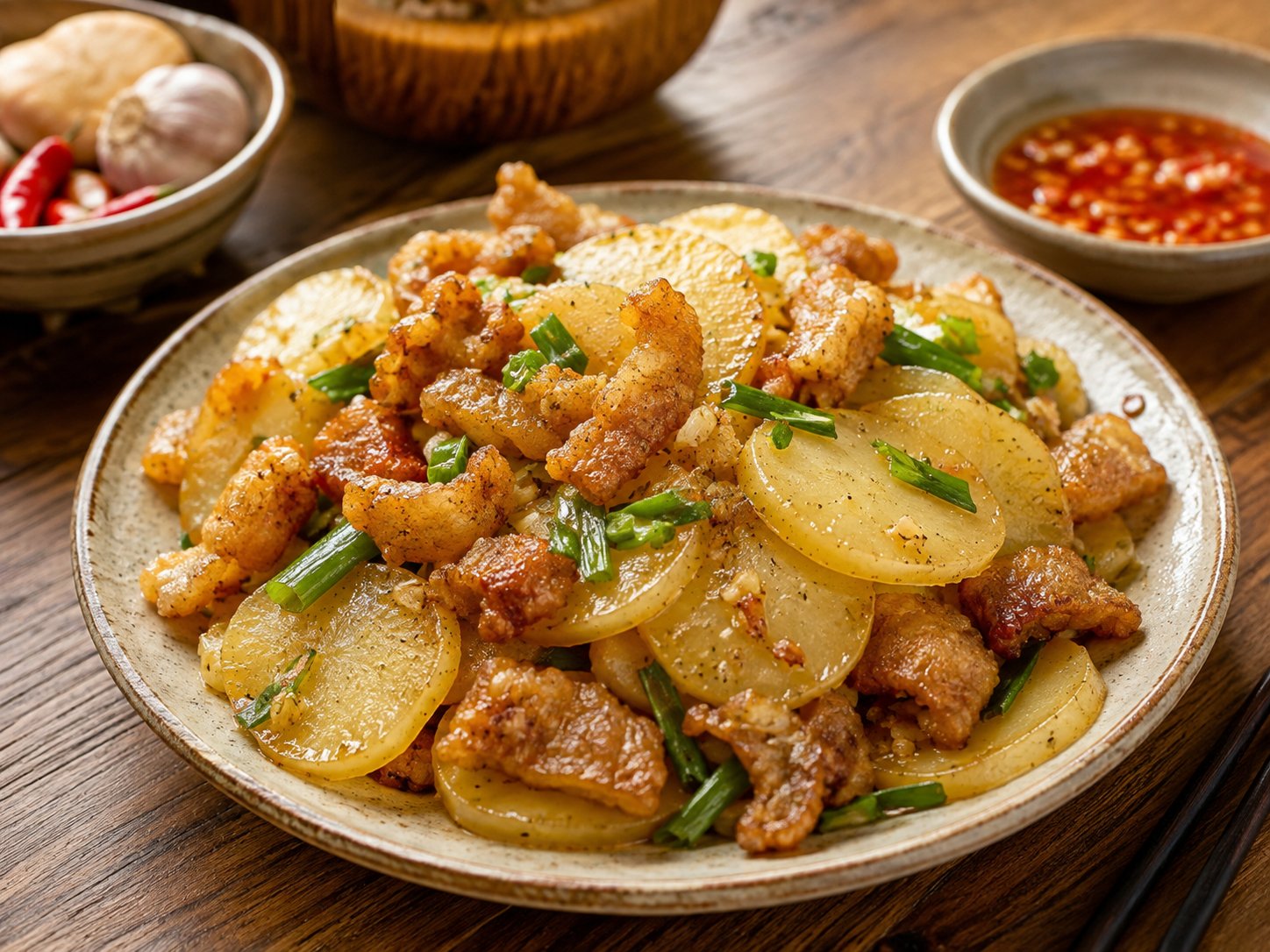 Khoai tây xào tóp mỡ