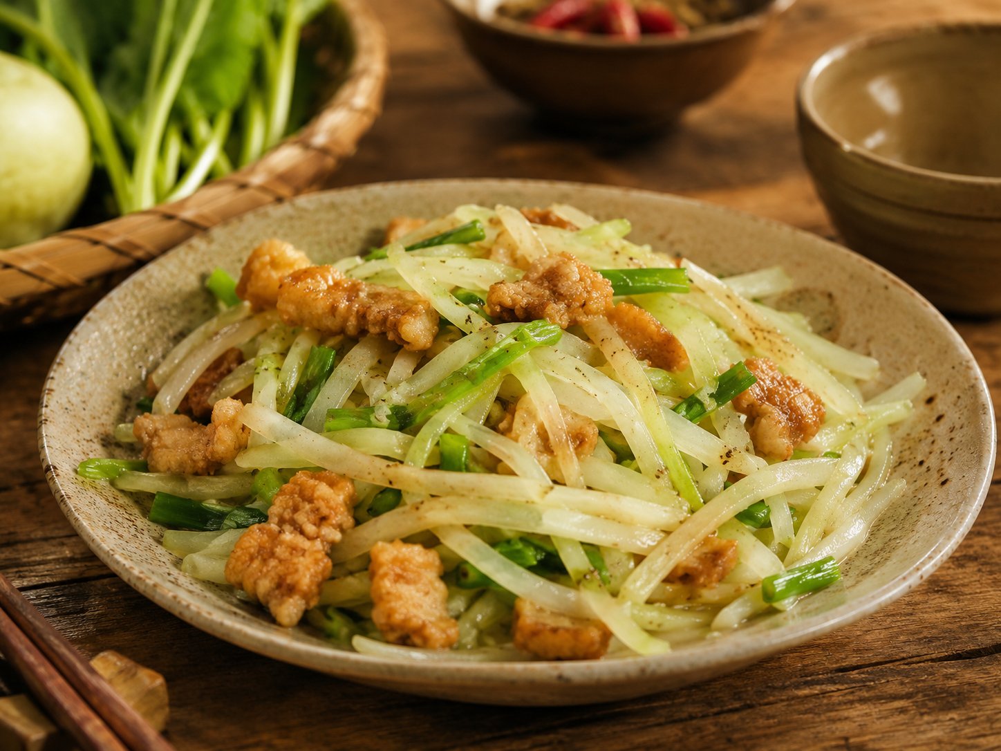 Su hào xào tóp mỡ