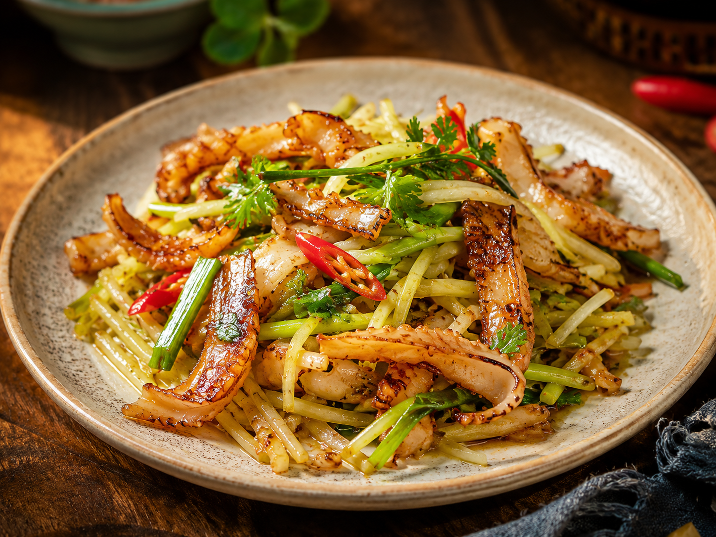 Mực khô xào su hào
