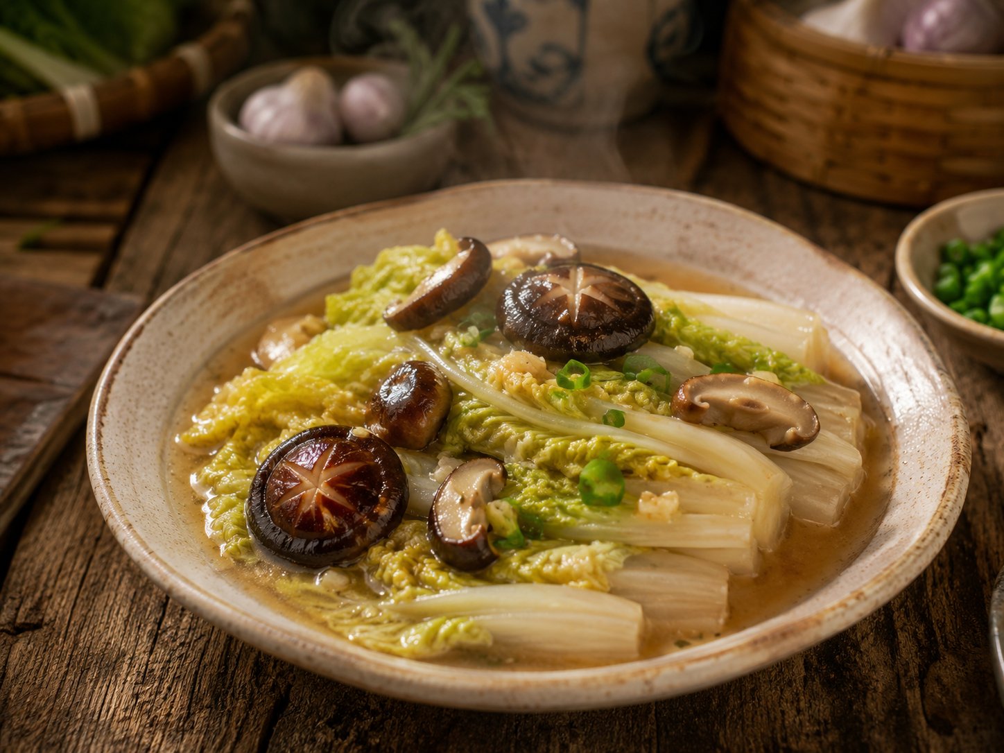 Cải thảo hấp nấm đông cô