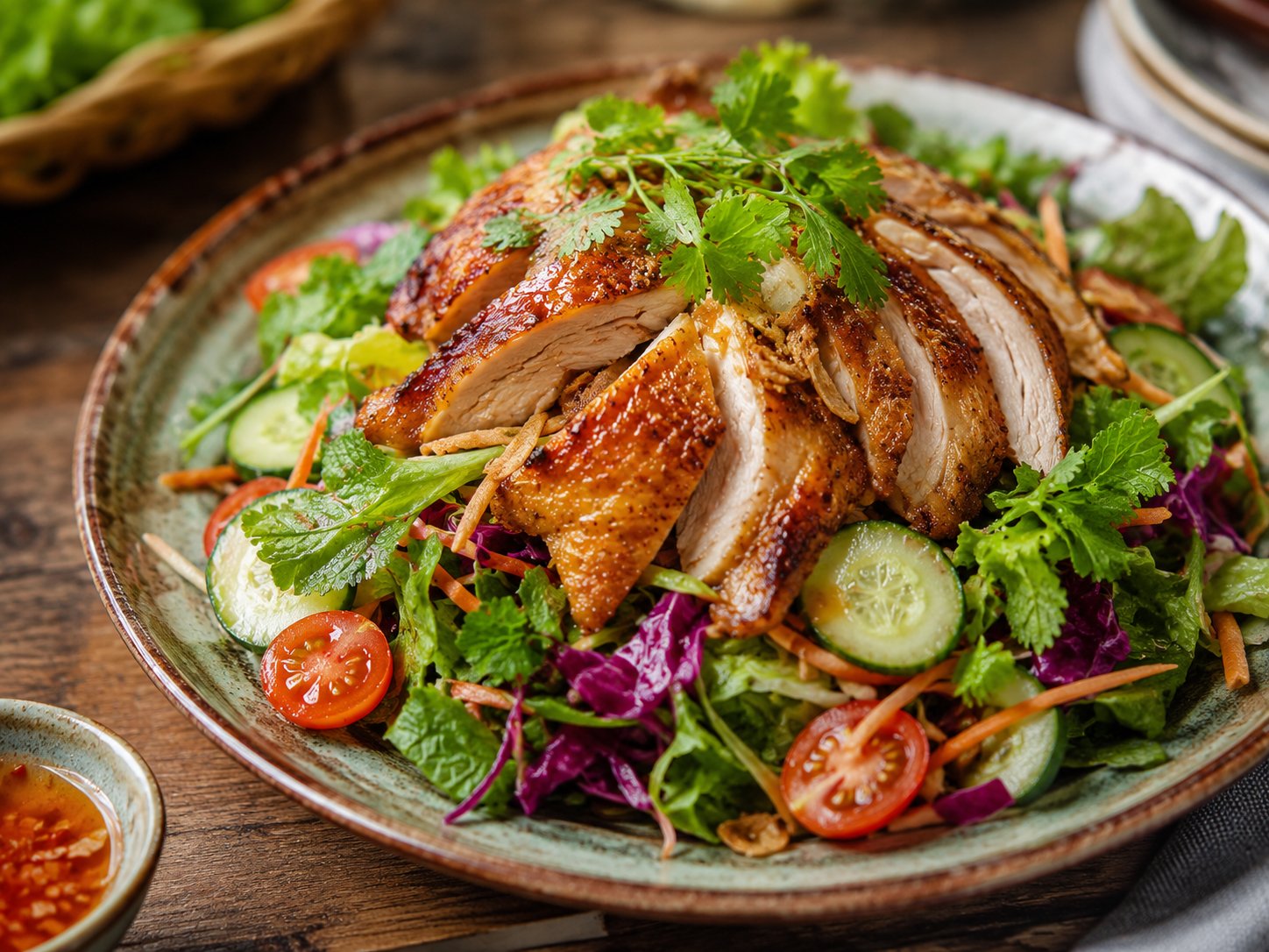 Salad rau trộn gà quay